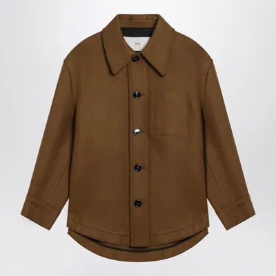 Ami Alexandre Mattiussi Wool Shirt Featuring Chest Pocket And Long Sleeves In Brown