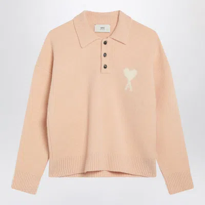 Ami Alexandre Mattiussi Ami Paris Powder Pink Ami De Coeur Polo Sweater Men In Pink