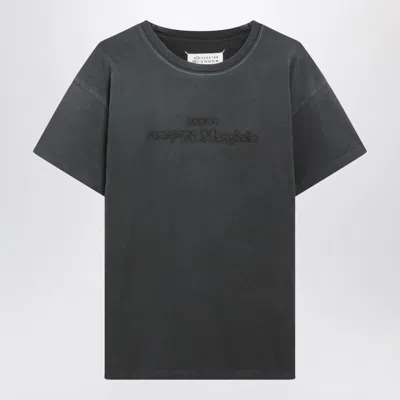 Maison Margiela Black Washed-out T-shirt With Reverse Logo In Gray