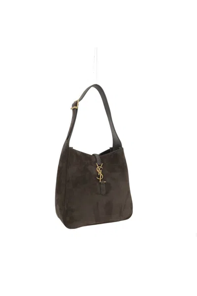 Saint Laurent Le 5 A 7 Small Ysl Suede Shoulder Bag In Gray