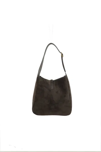 Saint Laurent Le 5 A 7 Small Ysl Suede Shoulder Bag In Gray