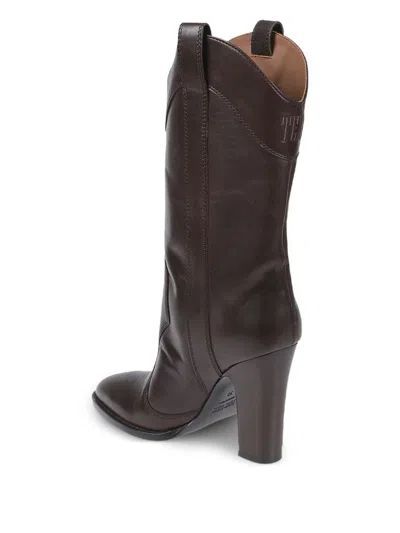 Paris Texas Black Leather Cowboy Boots With Heels In Animal Print