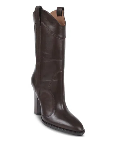Paris Texas Black Leather Cowboy Boots With Heels In Animal Print