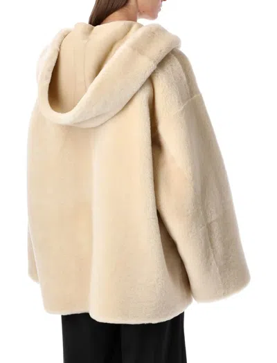 Alberta Ferretti Reversible Hooded Shearling Jacket In Neutral