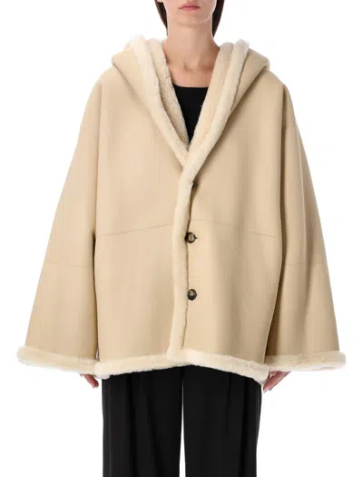 Alberta Ferretti Reversible Hooded Shearling Jacket In Neutral
