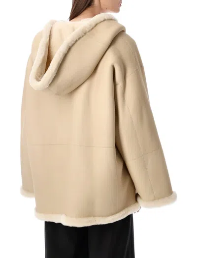 Alberta Ferretti Reversible Hooded Shearling Jacket In Neutral
