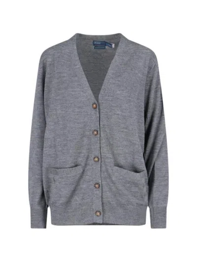 Polo Ralph Lauren Medium-weight Italian Wool Cardigan With V-neck In Gray