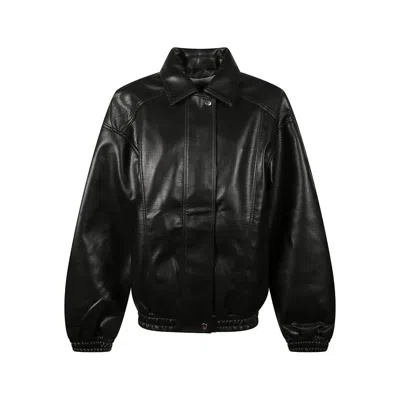 The Frankie Shop Faux Leather Jacket With Structured Collar In Black