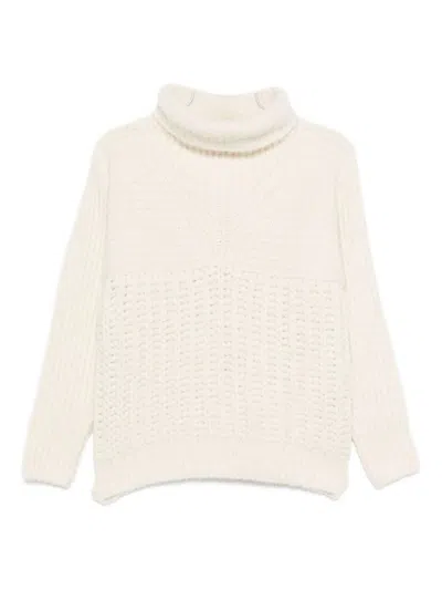 Moncler White Textured Knit Sweater In Neutral