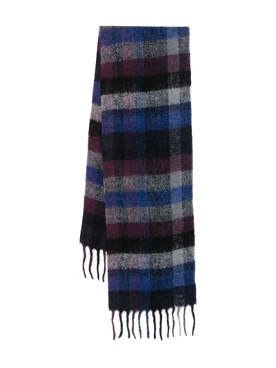 Paul Smith Checked Fringed Scarf In Blue