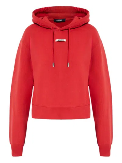 Jacquemus Le Hoodie Gros Grain Cotton Hoodie In Red