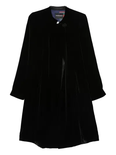 Emporio Armani Knee Length Velvet Coat With Long Sleeves In Animal Print