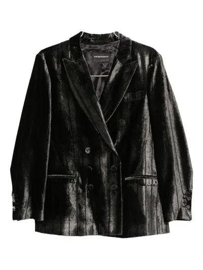 Emporio Armani Double-breasted Velvet Pinstripe Blazer In Black