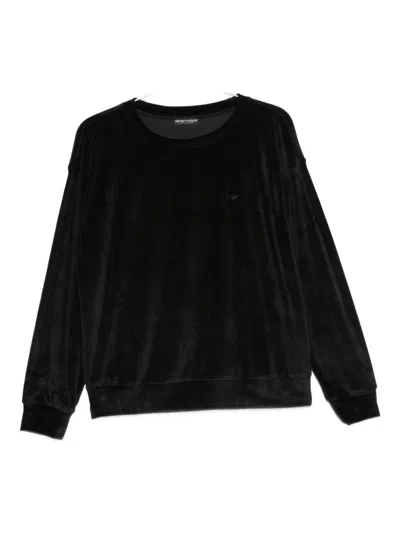 Emporio Armani Velvet Crew Neck Long Sleeve Knit Top In Black