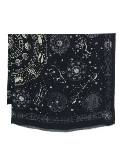 Faliero Sarti Zodiac Pattern Rectangular Scarf In Black