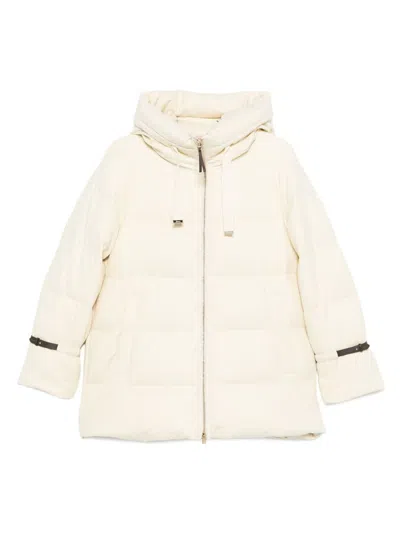 Herno Hooded Medium-length Wool Down Jacket With Zip In White