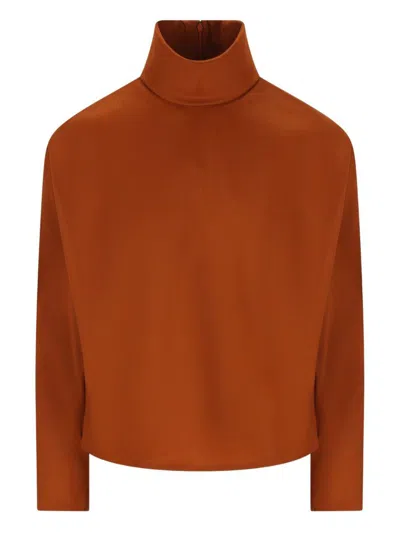 Saint Laurent Structured Shoulder Sweater Sweaters And Cardigans Orange In Brown