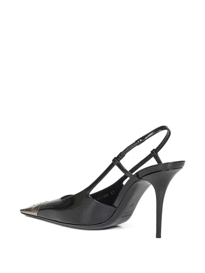 Saint Laurent Jeanne Slingback Pumps In Glazed Leather With Metal Toe Shoes In Black