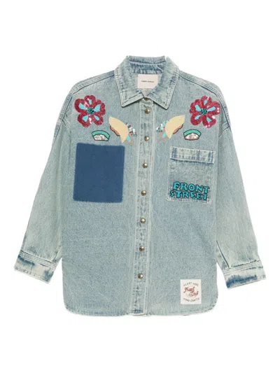 Front Street 8 Patchwork Denim Shirt In Blue