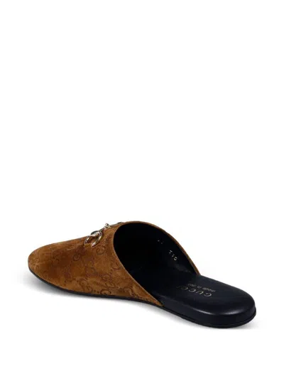 Gucci Gg Leather Slippers In Brown
