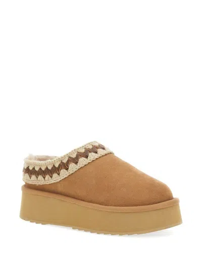 Mou Platform Clog Suede Slippers In Brown
