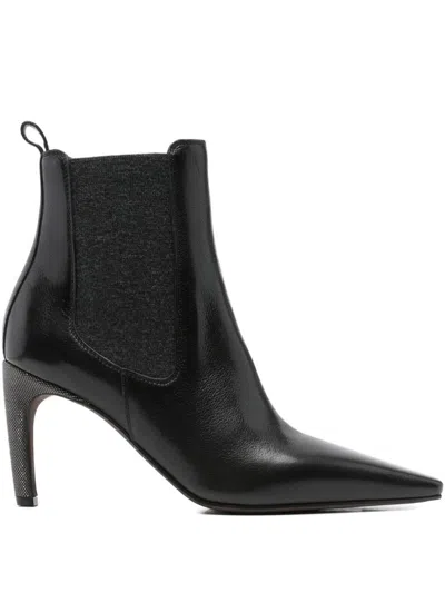 Brunello Cucinelli Leather Stiletto Heel Ankle Boots In Black