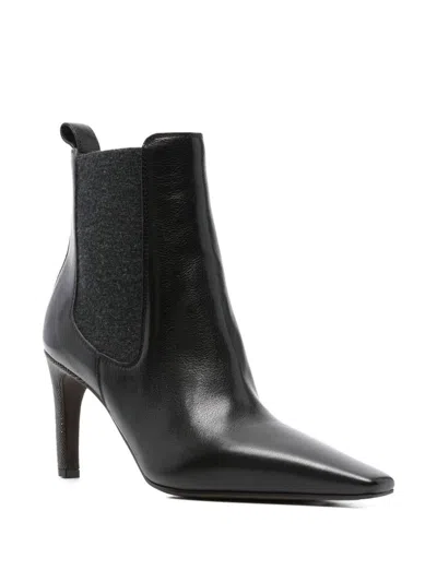 Brunello Cucinelli Leather Stiletto Heel Ankle Boots In Black