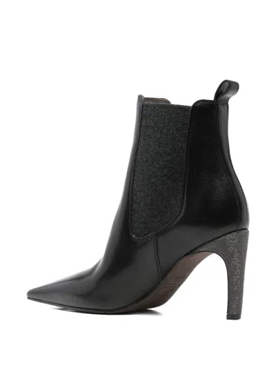 Brunello Cucinelli Leather Stiletto Heel Ankle Boots In Black