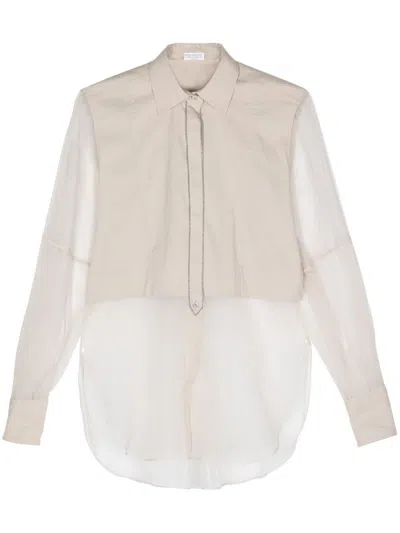Brunello Cucinelli Silk Shirt With Shiny Details In Neutral