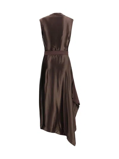 Ferragamo Women Asymmetric Dress Crafted From Stretch Viscose Cady In Brown