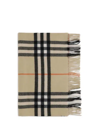 Burberry Wide Check Cashmere Scarf In Brown