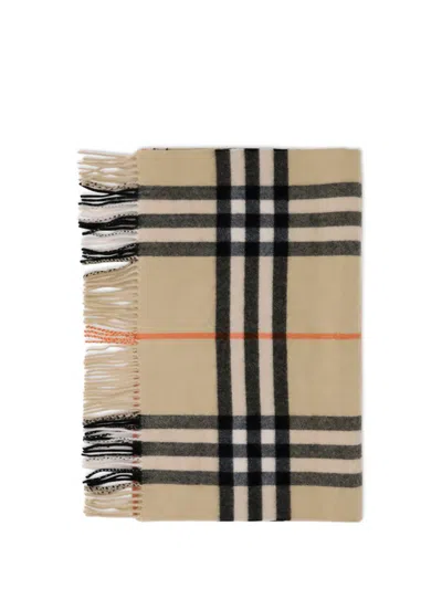 Burberry Wide Check Cashmere Scarf In Brown