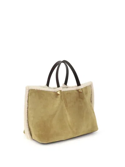 Valentino Garavani Suede And Sheepskin Medium Tote Bag In Brown