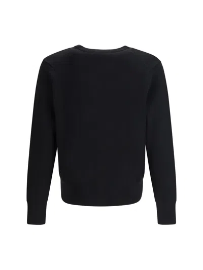 Ami Alexandre Mattiussi V-neck Black Wool Cardigan With Embroidered Accent In Black