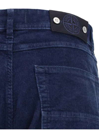 Stone Island Five-pocket Trousers With Belt Loops And Contrast Stitching In Blue
