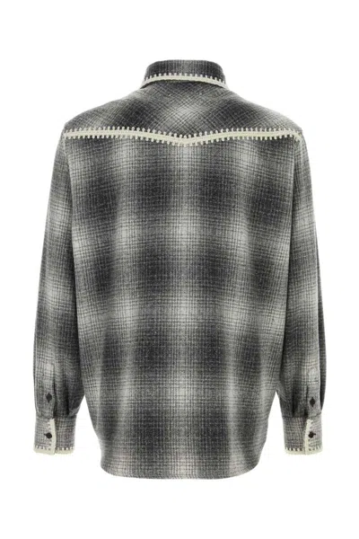 Golden Goose Wool Blend Long Sleeve Checked Shirt In Gray