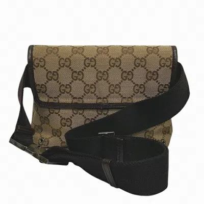 Pre-owned Gucci Beige Brown Gg Canvas Leather Fanny Pack Sling Bag () In Multi