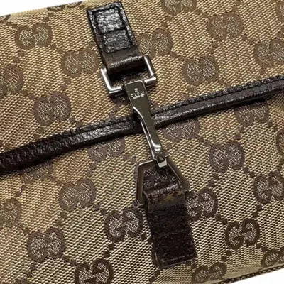 Pre-owned Gucci Beige Brown Gg Canvas Leather Fanny Pack Sling Bag () In Multi