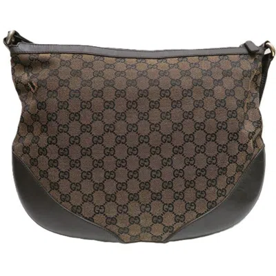 Pre-owned Gucci Black Dark Brown Gg Canvas Leather Shoulder Bag () In Multi