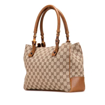 Pre-owned Gucci Gg Canvas Beige Brown Gg Canvas Leather Tote Bag ()