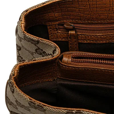 Pre-owned Gucci Gg Canvas Beige Brown Gg Canvas Leather Tote Bag ()