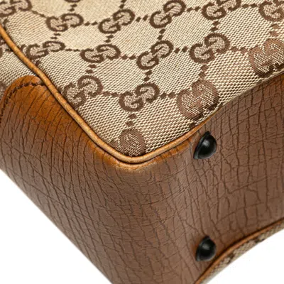 Pre-owned Gucci Gg Canvas Beige Brown Gg Canvas Leather Tote Bag ()