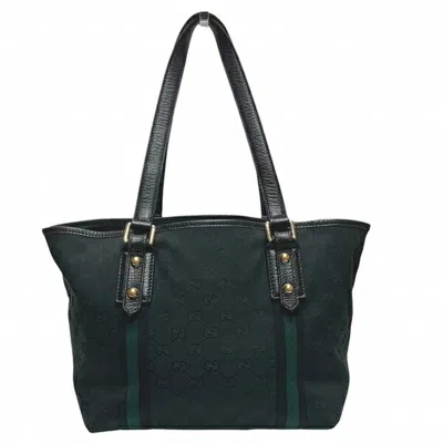 Pre-owned Gucci Gg Canvas Black Green Gg Canvas Leather Tote Bag () In Multi