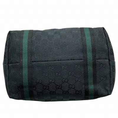 Pre-owned Gucci Gg Canvas Black Green Gg Canvas Leather Tote Bag () In Multi