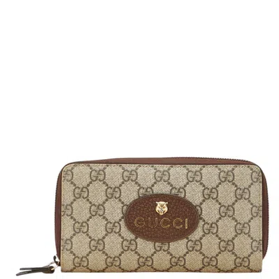 Pre-owned Gucci Gg Supreme Beige Brown Pvc Leather Coin Purse/coin Case ()