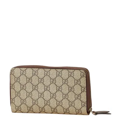 Pre-owned Gucci Gg Supreme Beige Brown Pvc Leather Coin Purse/coin Case ()