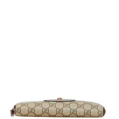 Pre-owned Gucci Gg Supreme Beige Brown Pvc Leather Coin Purse/coin Case ()