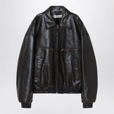 Acne Studios Leather Bomber Jacket Featuring Pockets In Multi