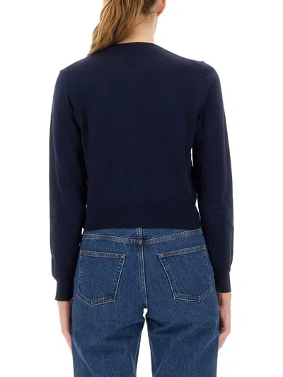 Apc Cropped Black Cardigan With Embroidered Logo In Animal Print