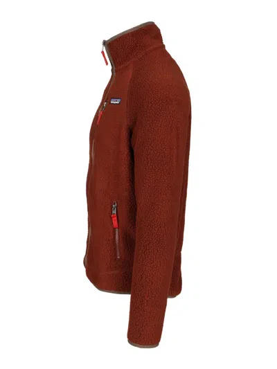 Patagonia Textured Plush Fleece Jacket With Full Zipper In Brown